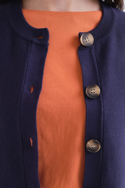Navy Blue Cardigan with Two-Tone Buttons