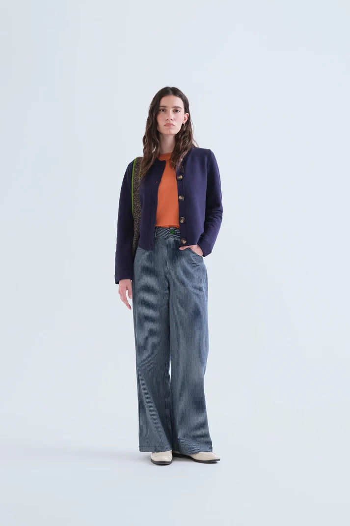 Navy Blue Cardigan with Two-Tone Buttons
