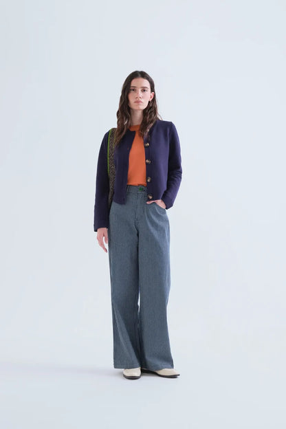 Navy Blue Cardigan with Two-Tone Buttons