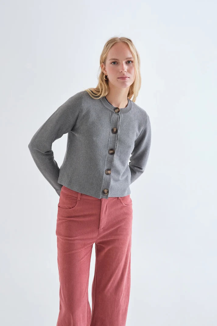 Grey Cardigan with Two-Tone Buttons