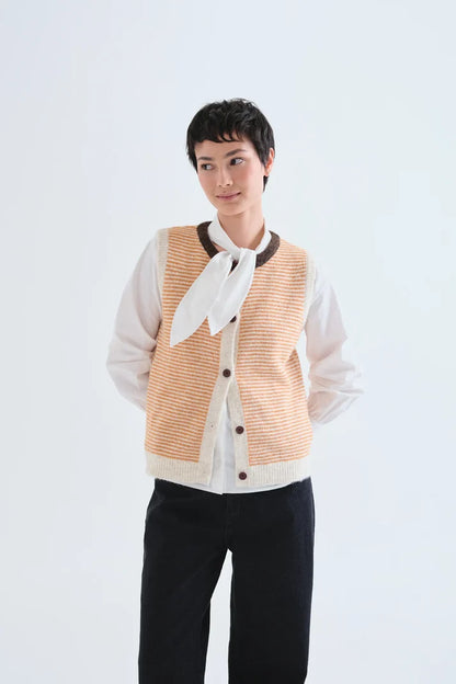 Orange and Cream Striped Knit Vest