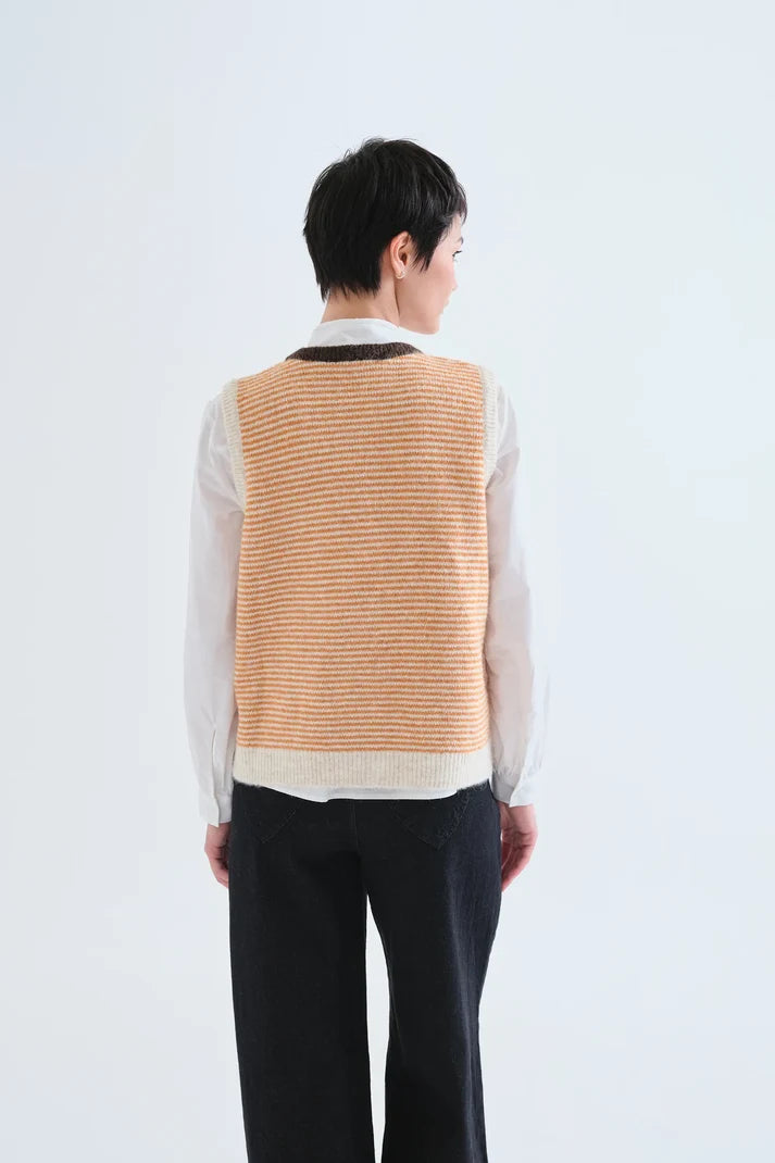 Orange and Cream Striped Knit Vest