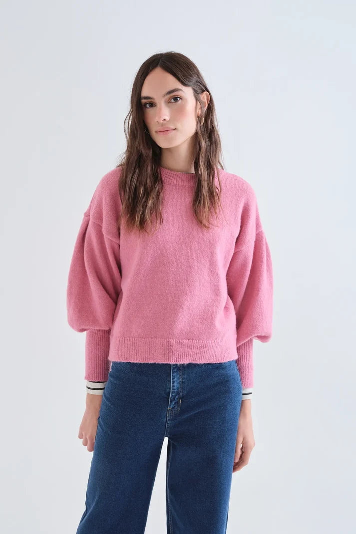 Pink Puffed Sleeves Knit Jumper