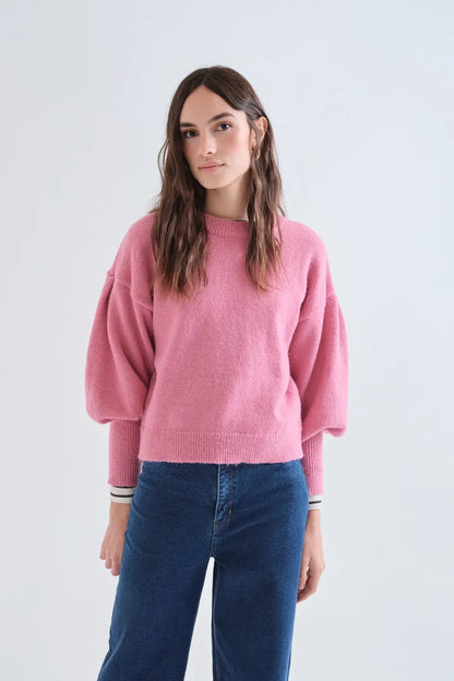 Pink Puffed Sleeves Knit Jumper