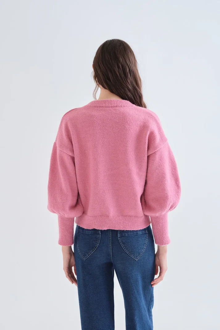 Pink Puffed Sleeves Knit Jumper
