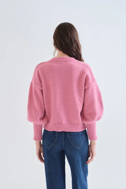 Pink Puffed Sleeves Knit Jumper