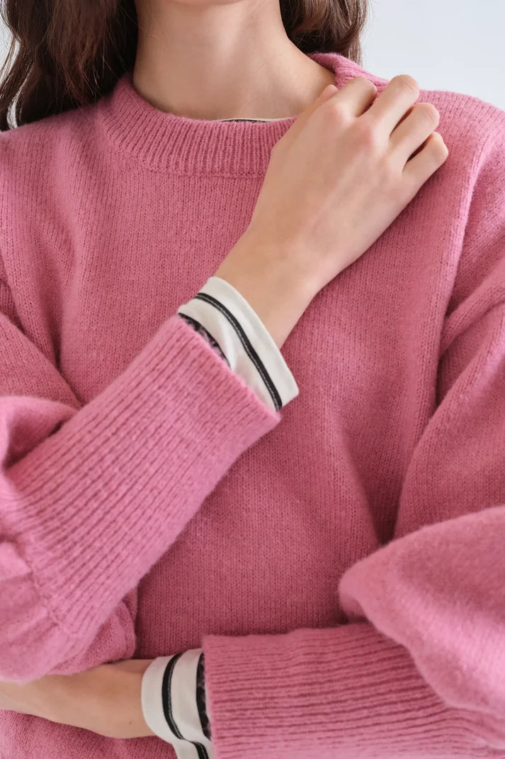 Pink Puffed Sleeves Knit Jumper