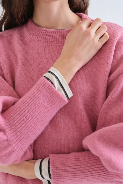 Pink Puffed Sleeves Knit Jumper