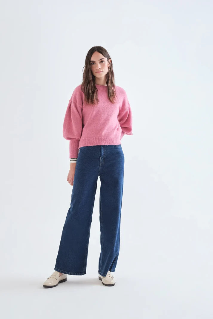 Pink Puffed Sleeves Knit Jumper