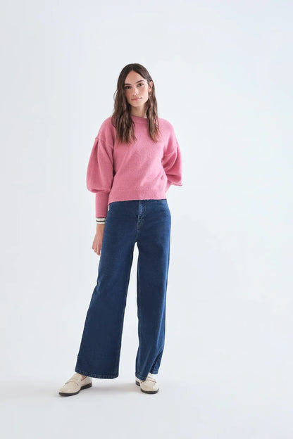 Pink Puffed Sleeves Knit Jumper
