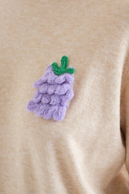 Beige Fine Knit Jumper with Grape Detail