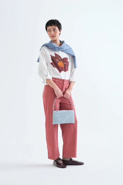 White Cotton Shirt with Flor Rivera Print