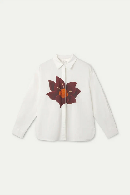 White Cotton Shirt with Flor Rivera Print