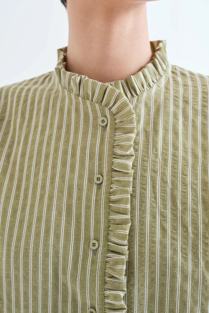 Light Green Striped Shirt with Ruffle Detail