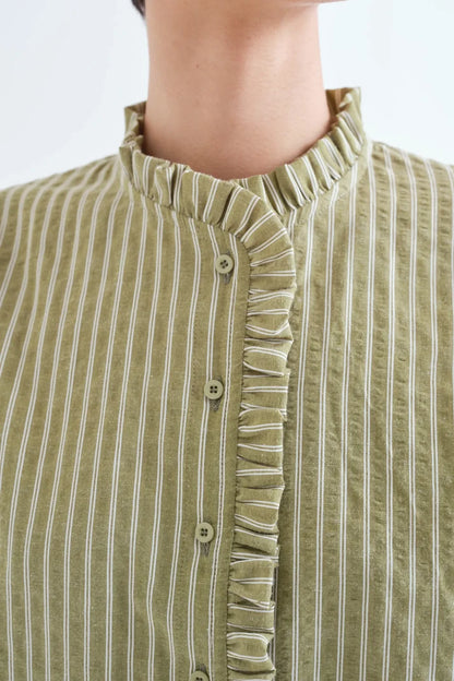 Light Green Striped Shirt with Ruffle Detail