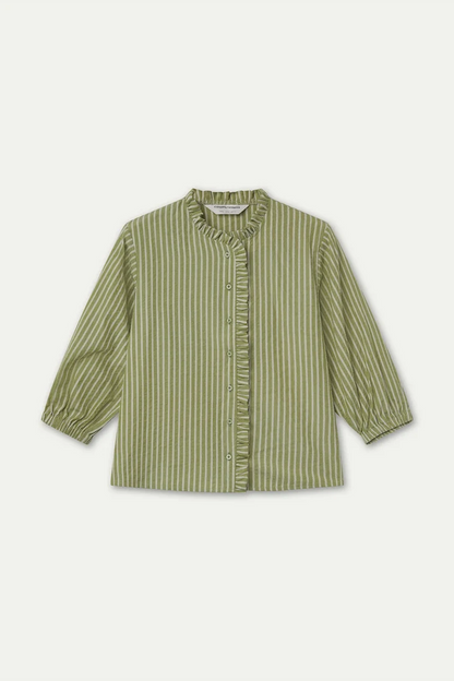 Light Green Striped Shirt with Ruffle Detail