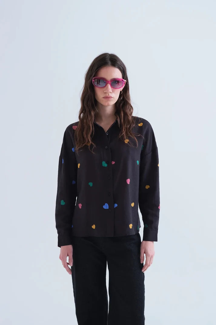 Heart Print Black Shirt
