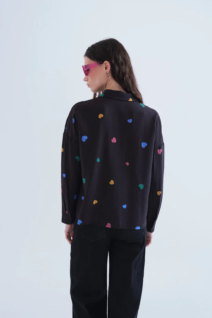 Heart Print Black Shirt