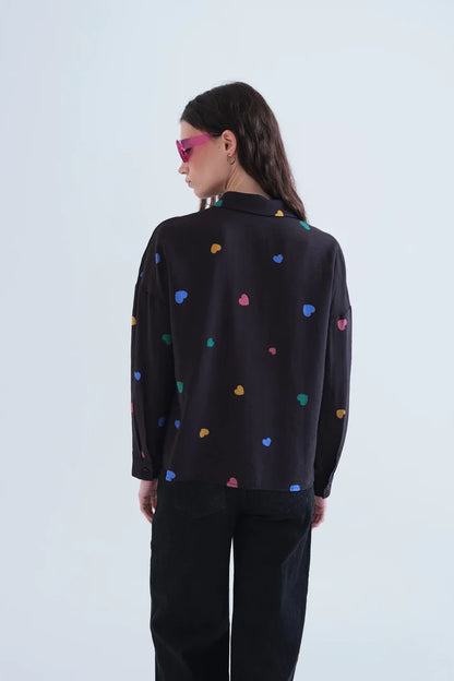 Heart Print Black Shirt