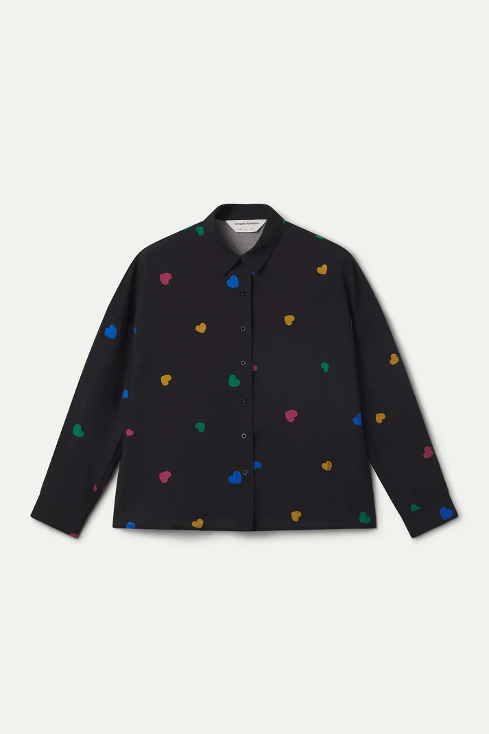 Heart Print Black Shirt