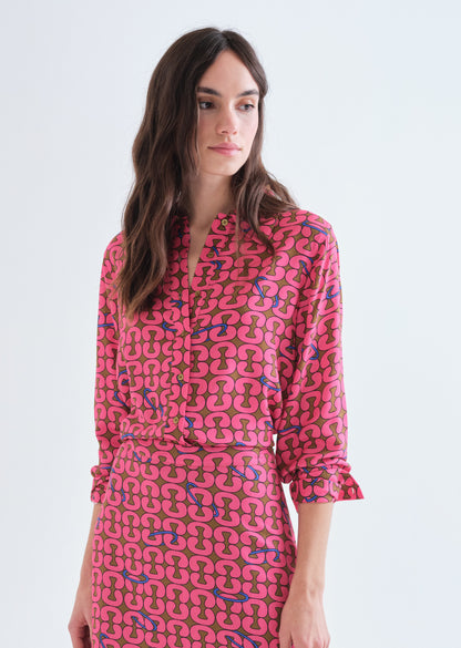 Pink Shirt with Geometric Print