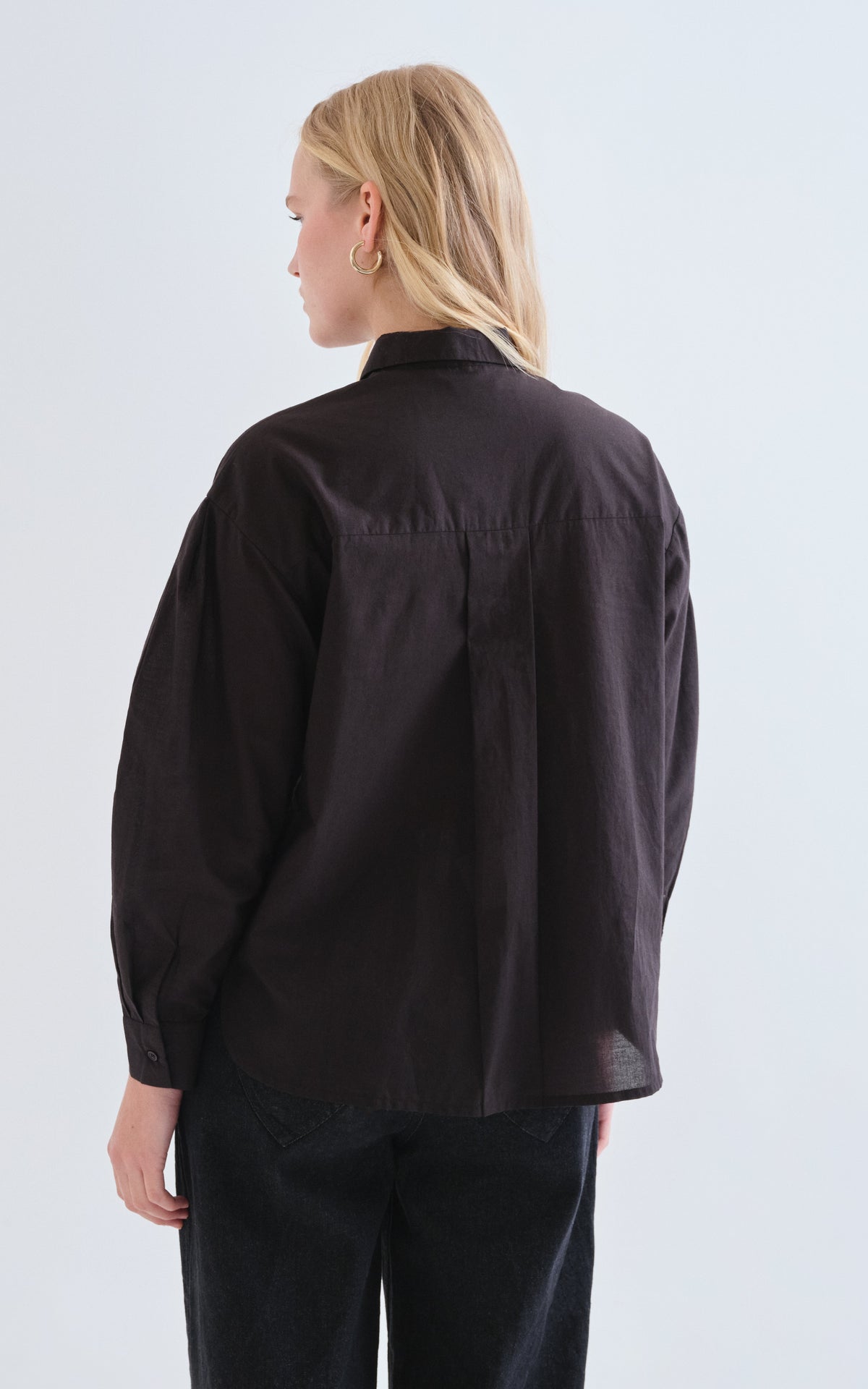 Black Shirt with Large Flower Embroidery