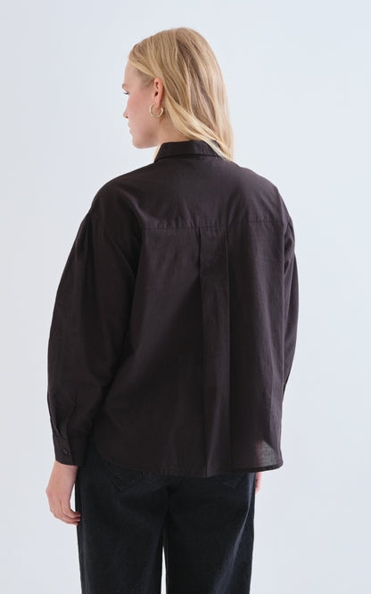 Black Shirt with Large Flower Embroidery