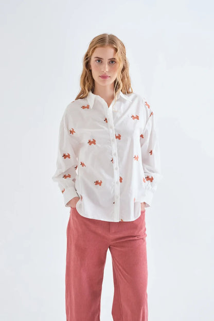 Cotton Shirt with Fox Embroidery