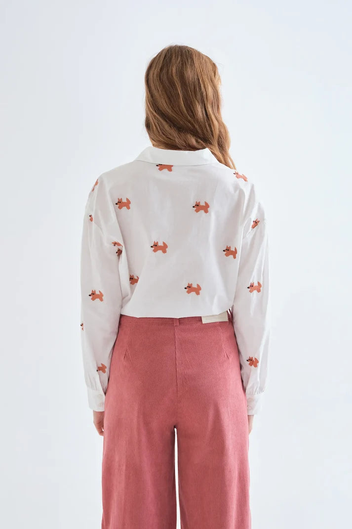 Cotton Shirt with Fox Embroidery