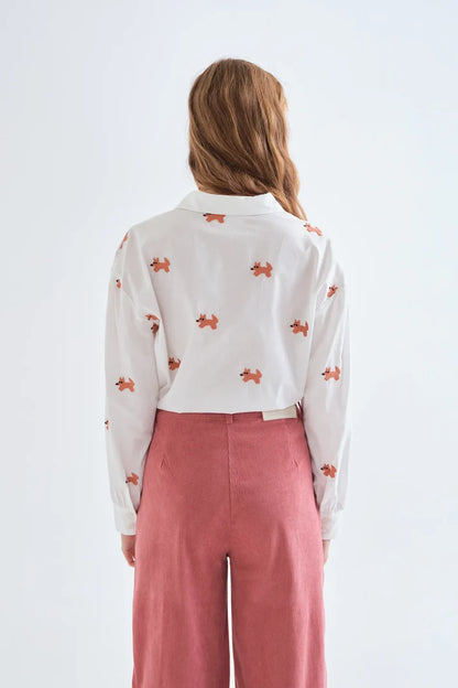 Cotton Shirt with Fox Embroidery