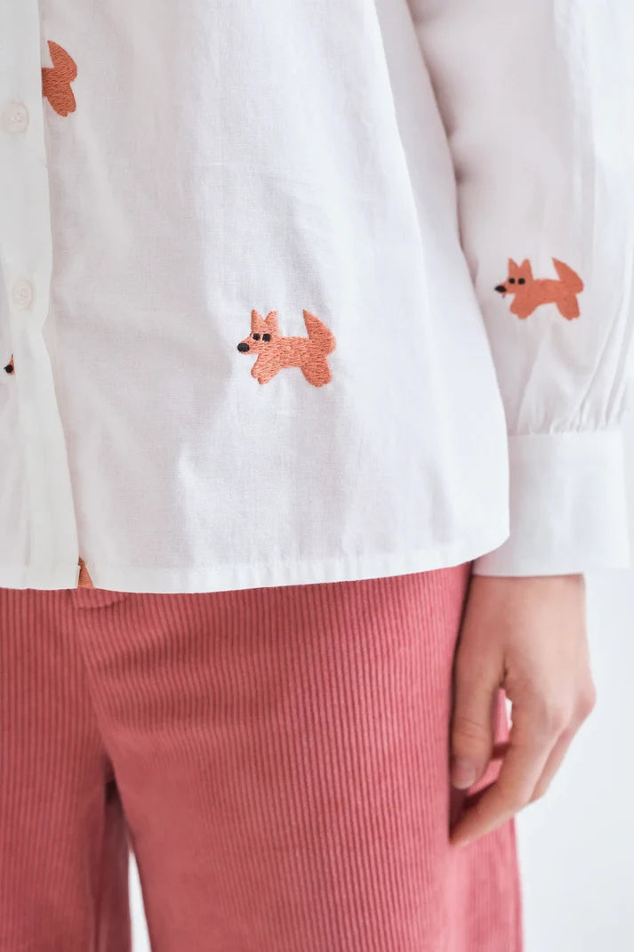 Cotton Shirt with Fox Embroidery