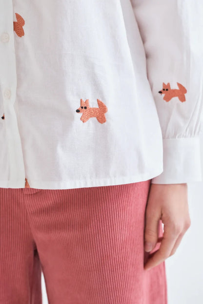 Cotton Shirt with Fox Embroidery