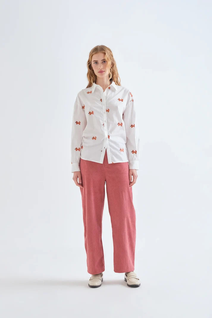 Cotton Shirt with Fox Embroidery
