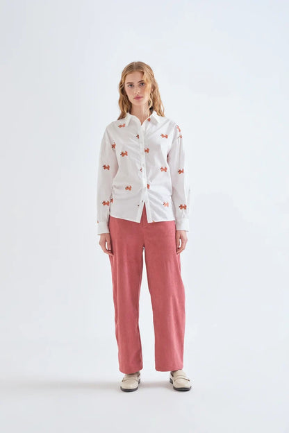 Cotton Shirt with Fox Embroidery