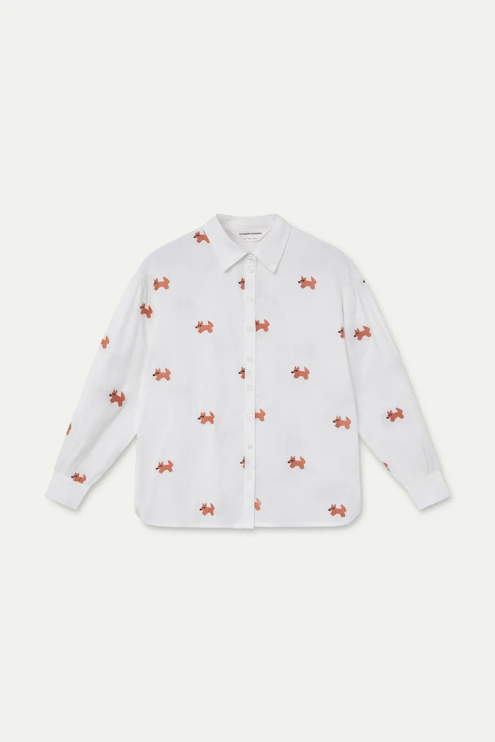 Cotton Shirt with Fox Embroidery