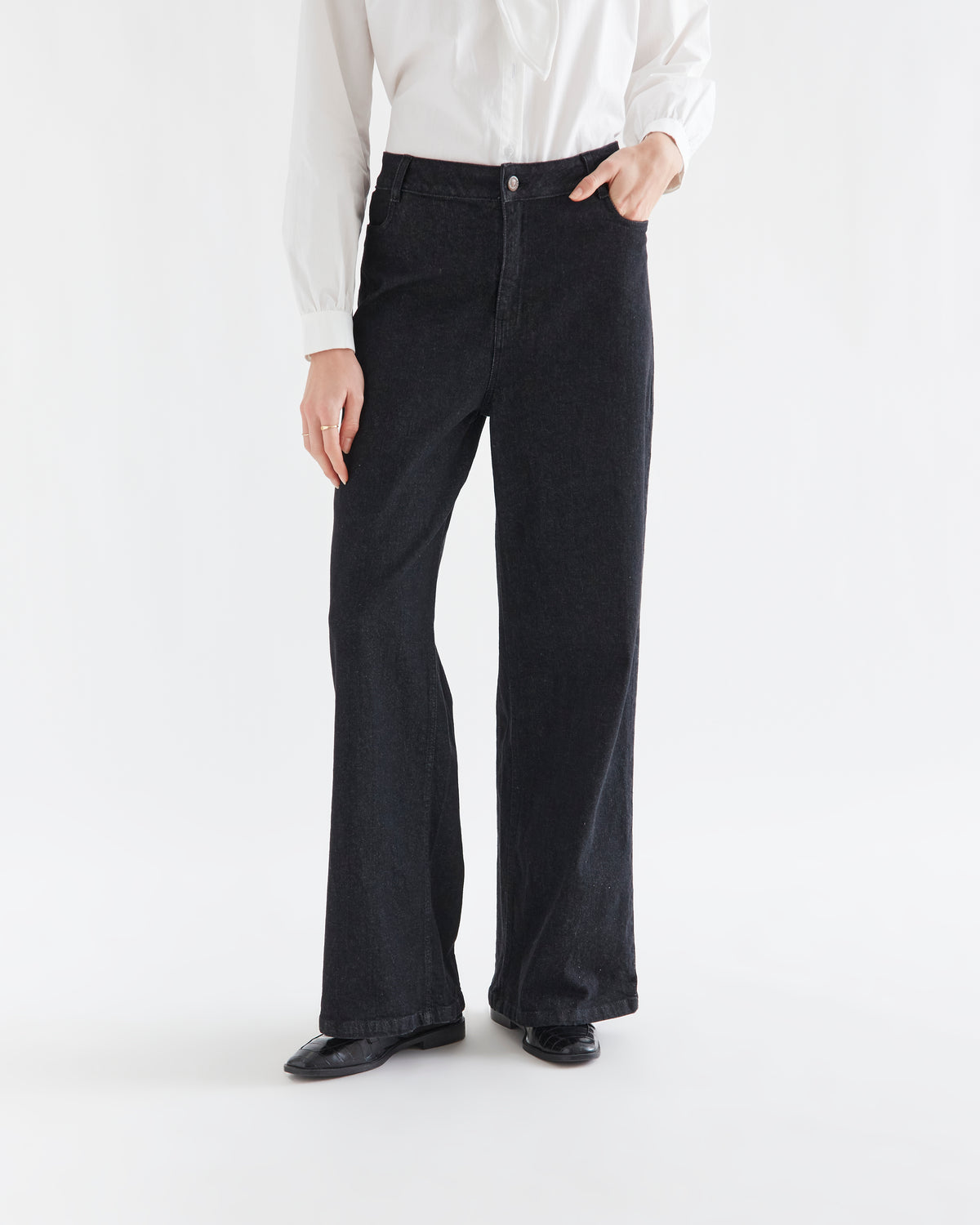 Black Denim Pants with Heart Pockets