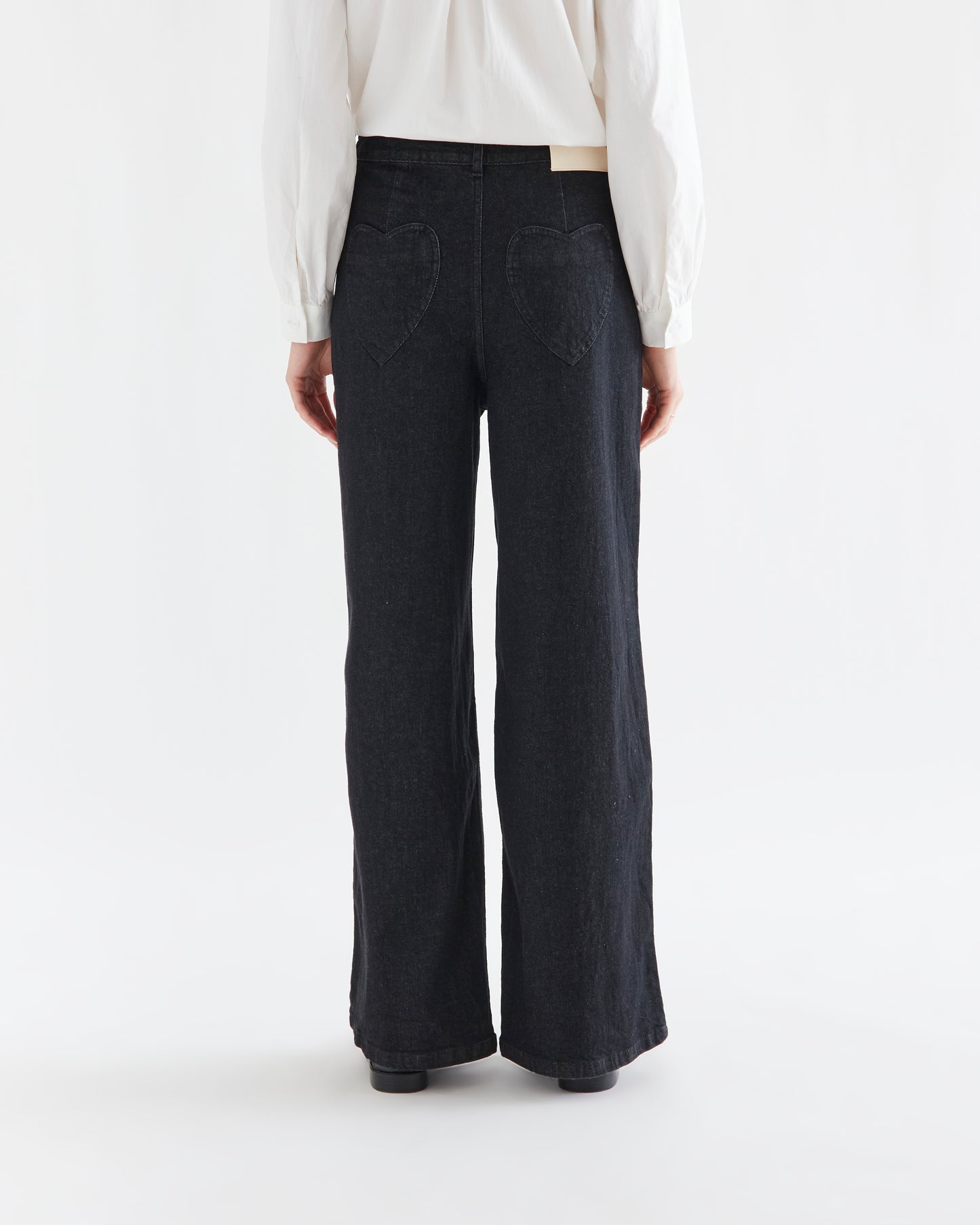 Black Denim Pants with Heart Pockets