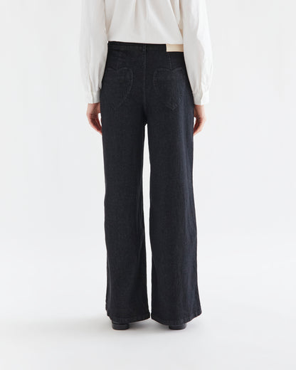 Black Denim Pants with Heart Pockets