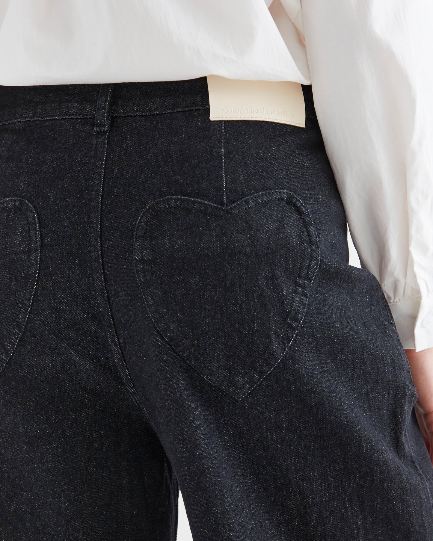 Black Denim Pants with Heart Pockets
