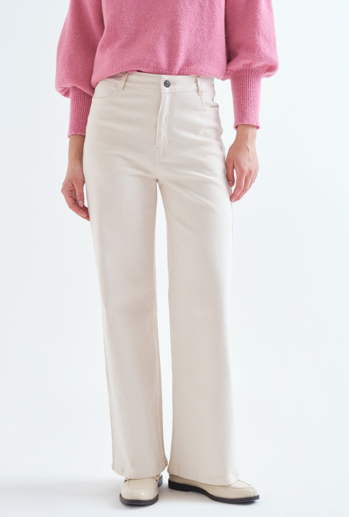 Off White Denim Pants with Heart Pockets