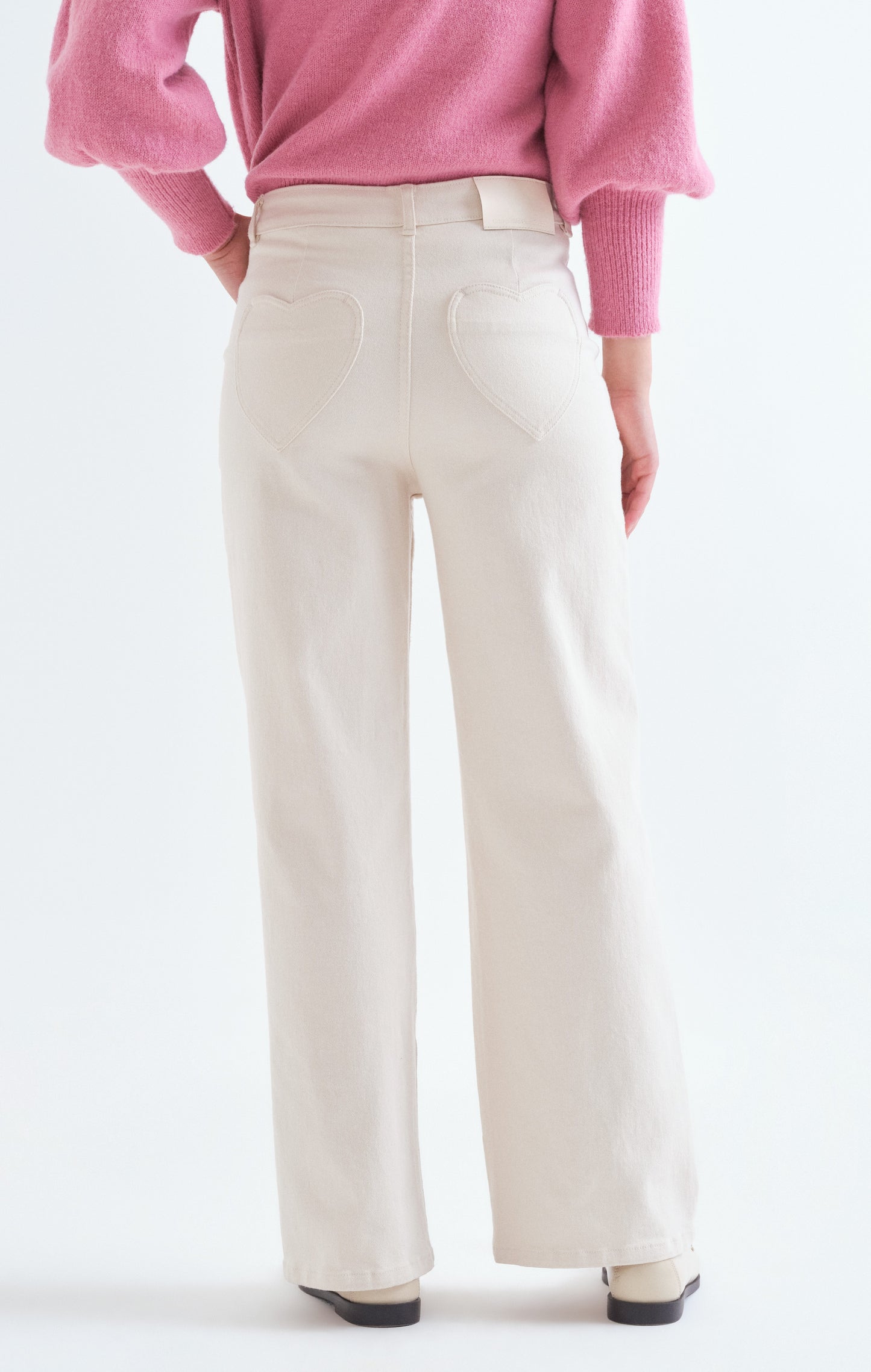 Off White Denim Pants with Heart Pockets