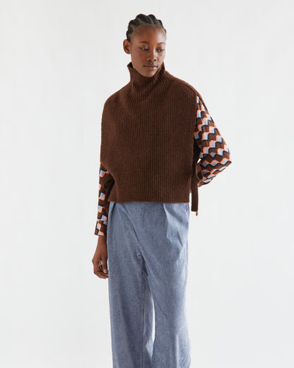 Brown Knitted High Neck Vest