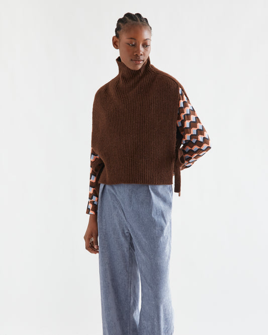 Brown Knitted High Neck Vest