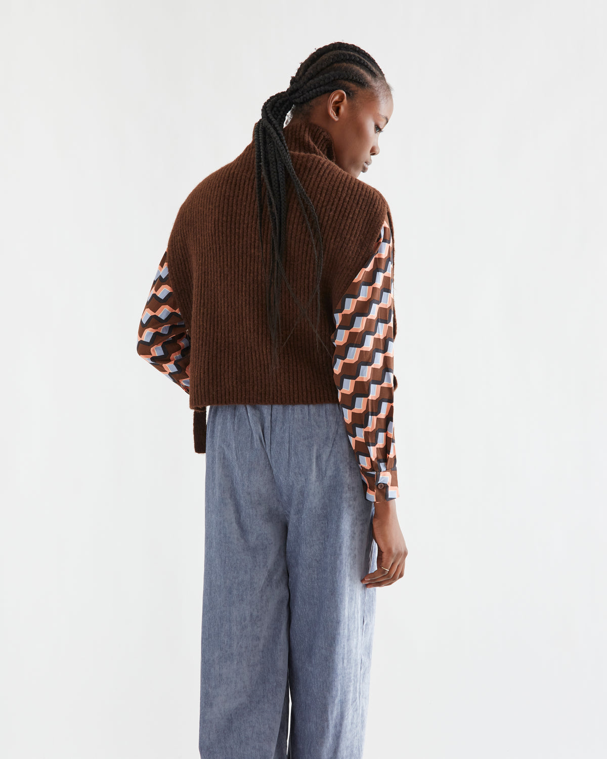 Brown Knitted High Neck Vest