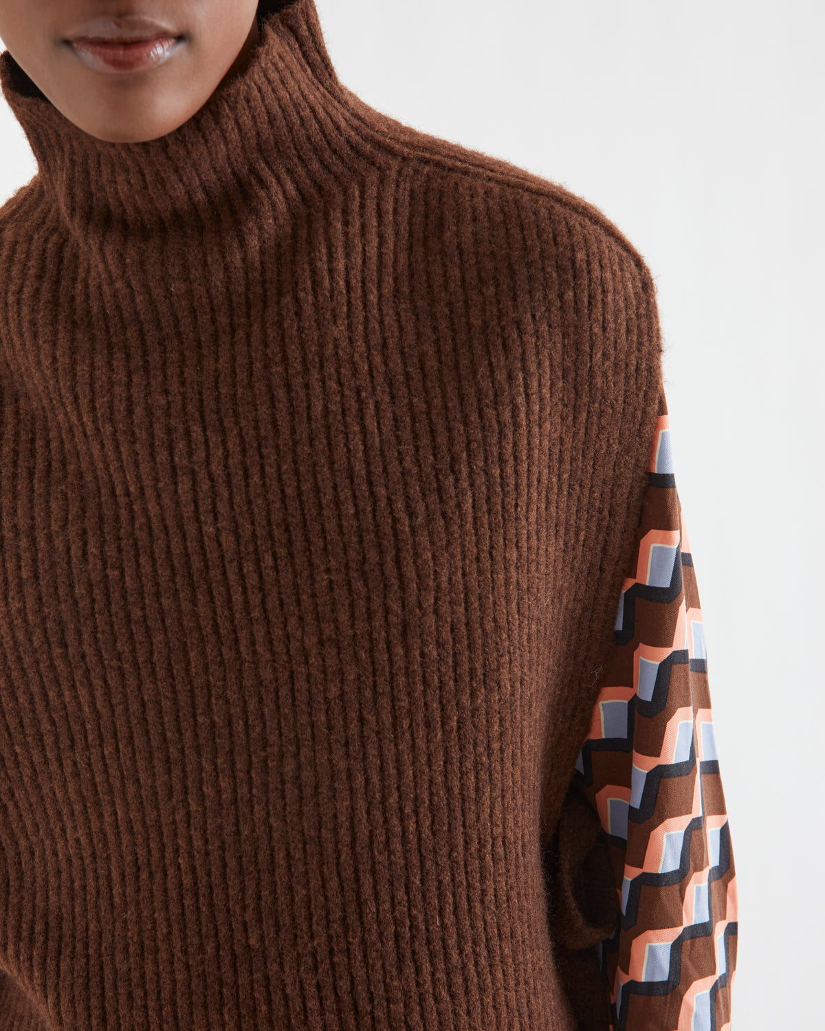 Brown Knitted High Neck Vest