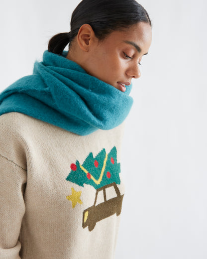 Beige Sweater with Car and Christmas Tree on the Roof