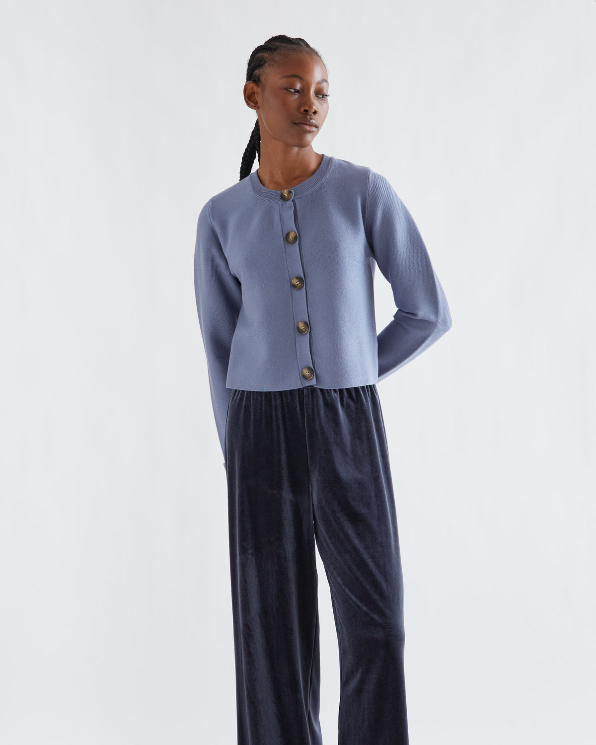 Basic Greyish - Blue Cotton Blend Cardigan
