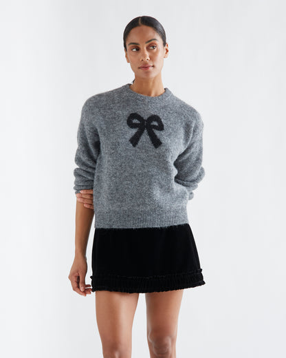 Grey Sweater with Black Bow Detail