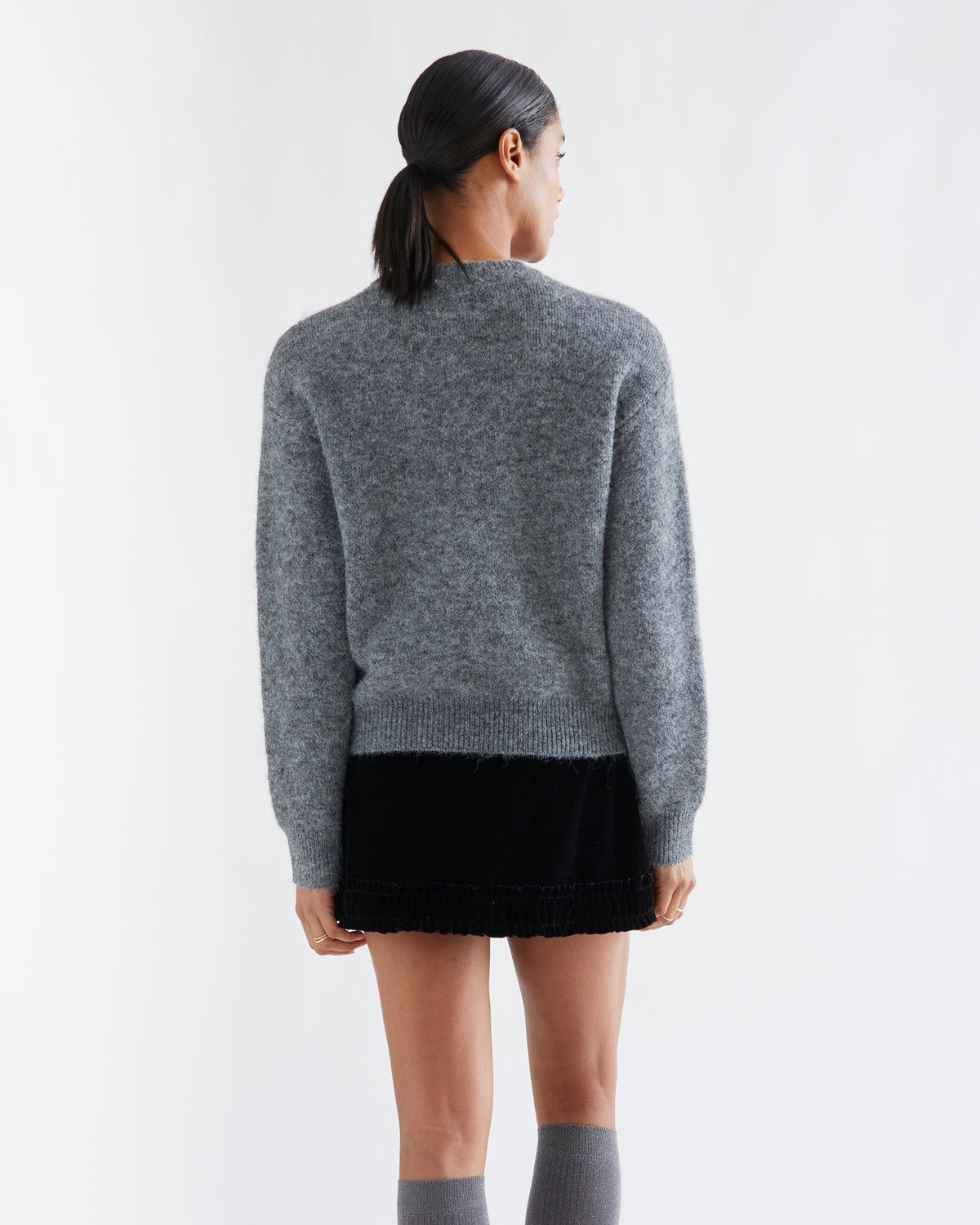 Grey Sweater with Black Bow Detail