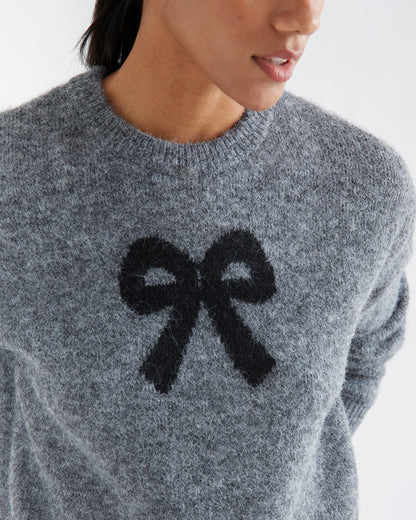 Grey Sweater with Black Bow Detail
